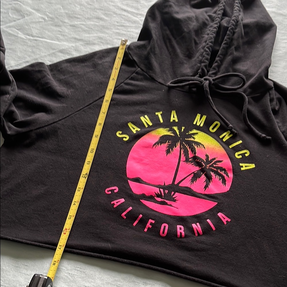Santa Monica California Black Hoodie with Pink And Green Graphic Size Large - Picture 4 of 6
